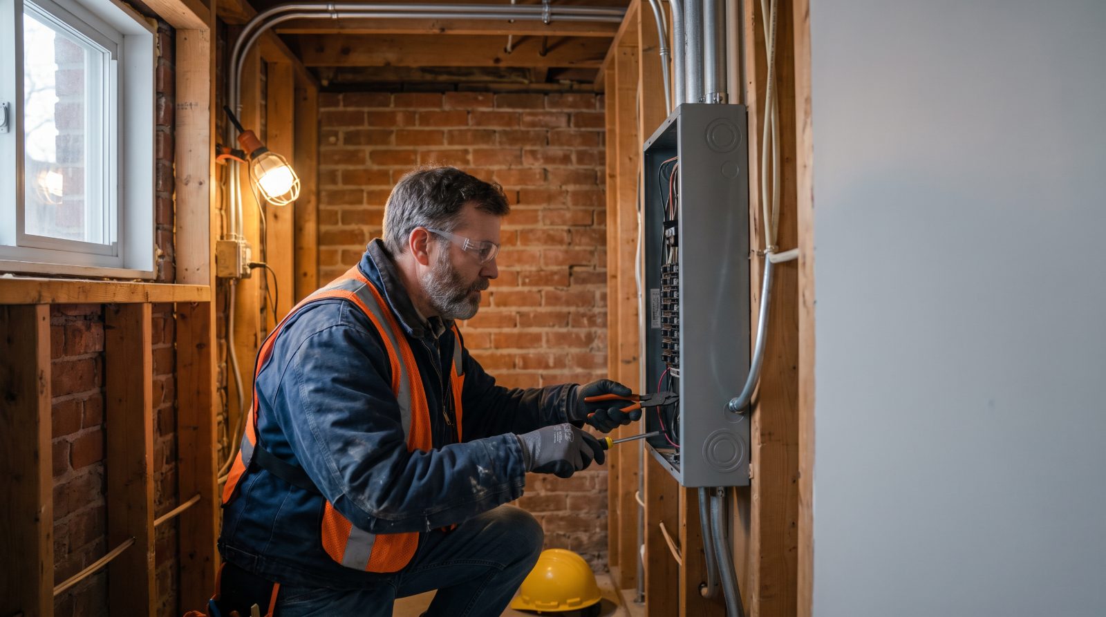 Licensed electrician wiring a residential service panel