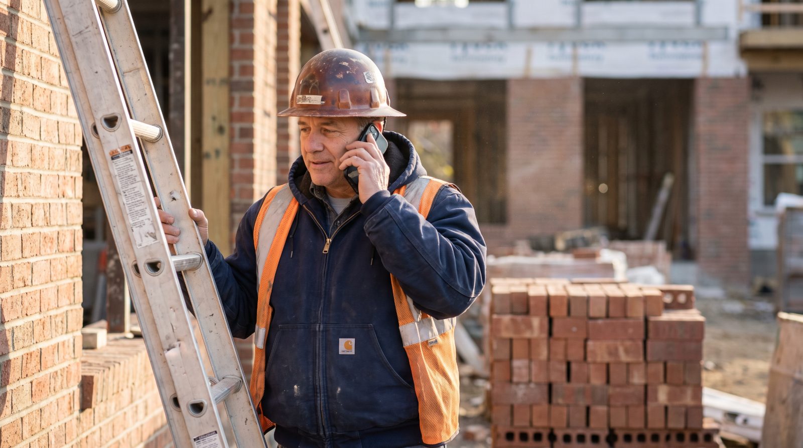 Contractor on the phone handling minor job-site damage