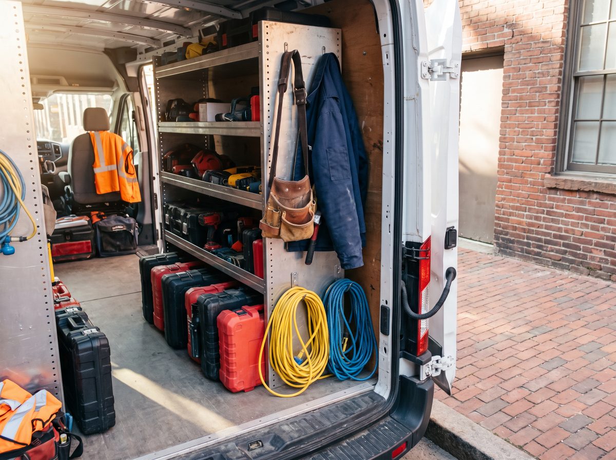 An organized contractor van full of professional tools