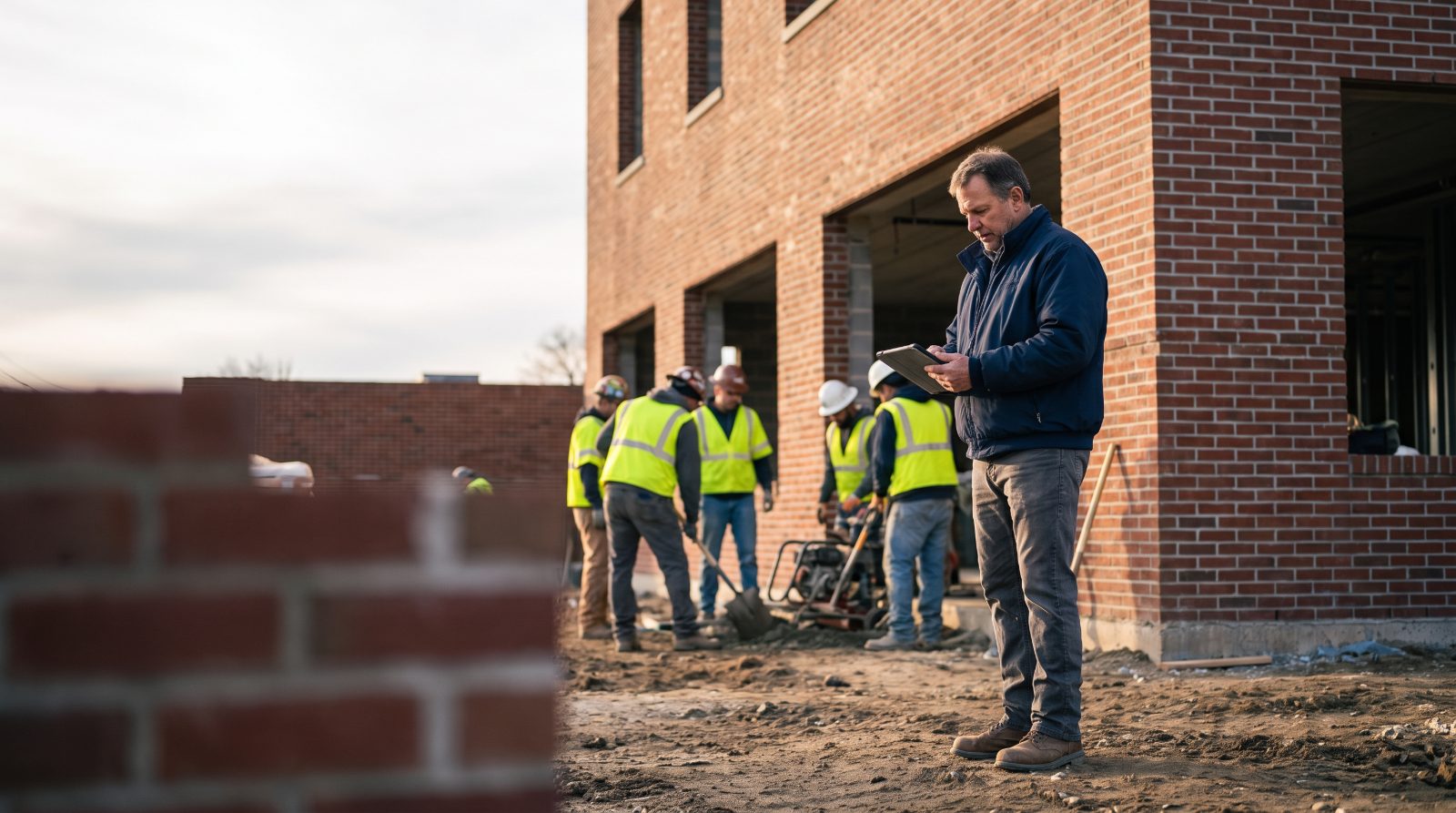 Business owner reviewing a crew roster on a job site