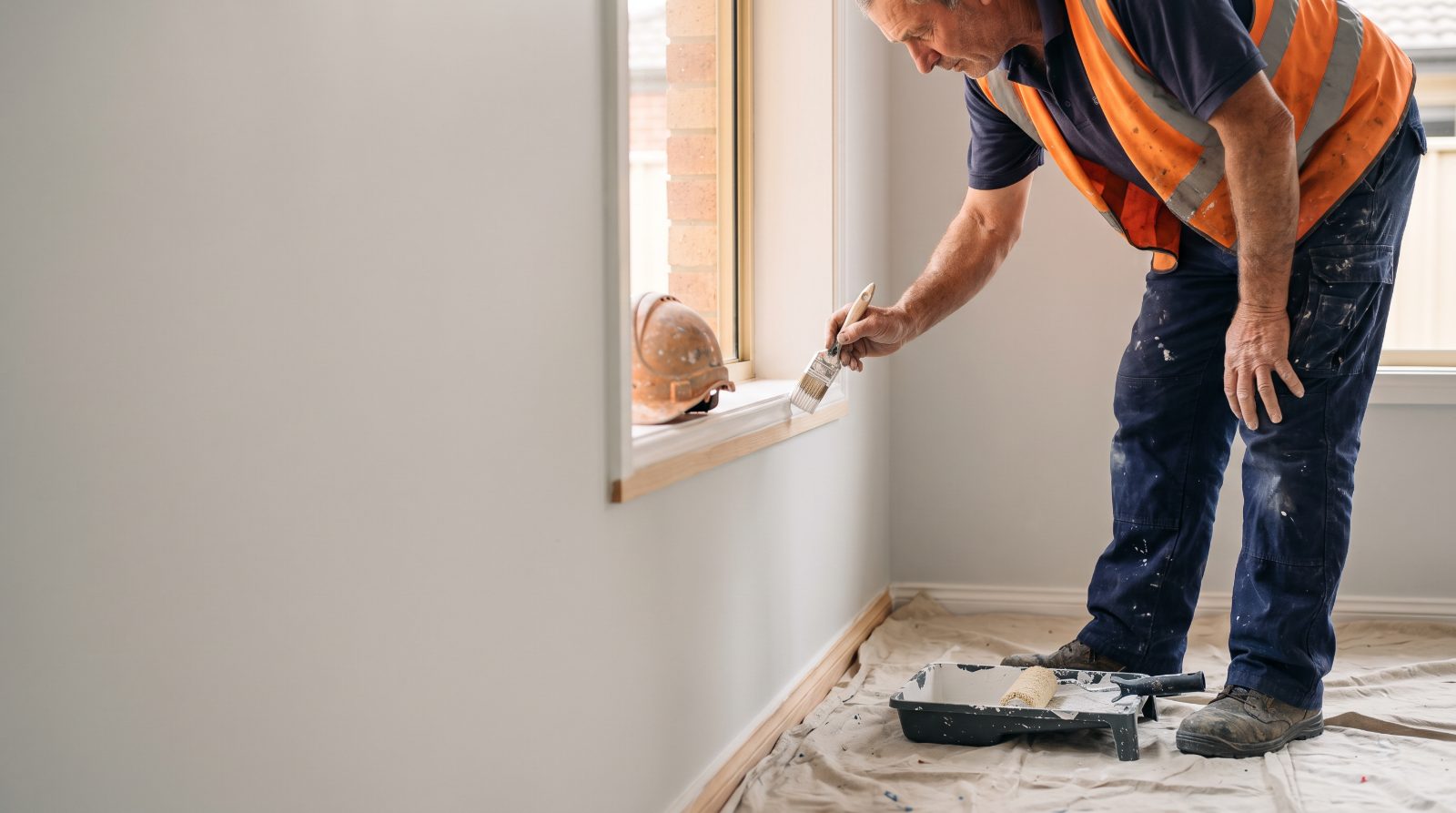 Painter cutting a clean edge along interior trim